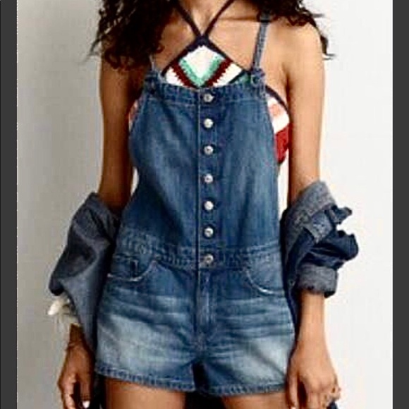 American Eagle Outfitters Pants - American Eagle Dark Wash Overall Shorts
